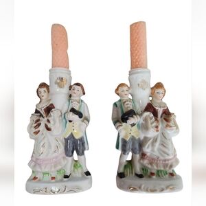 Vintage Victorian Man Woman Candle Holders 6.5" Nasco Del Coronado Japan Set